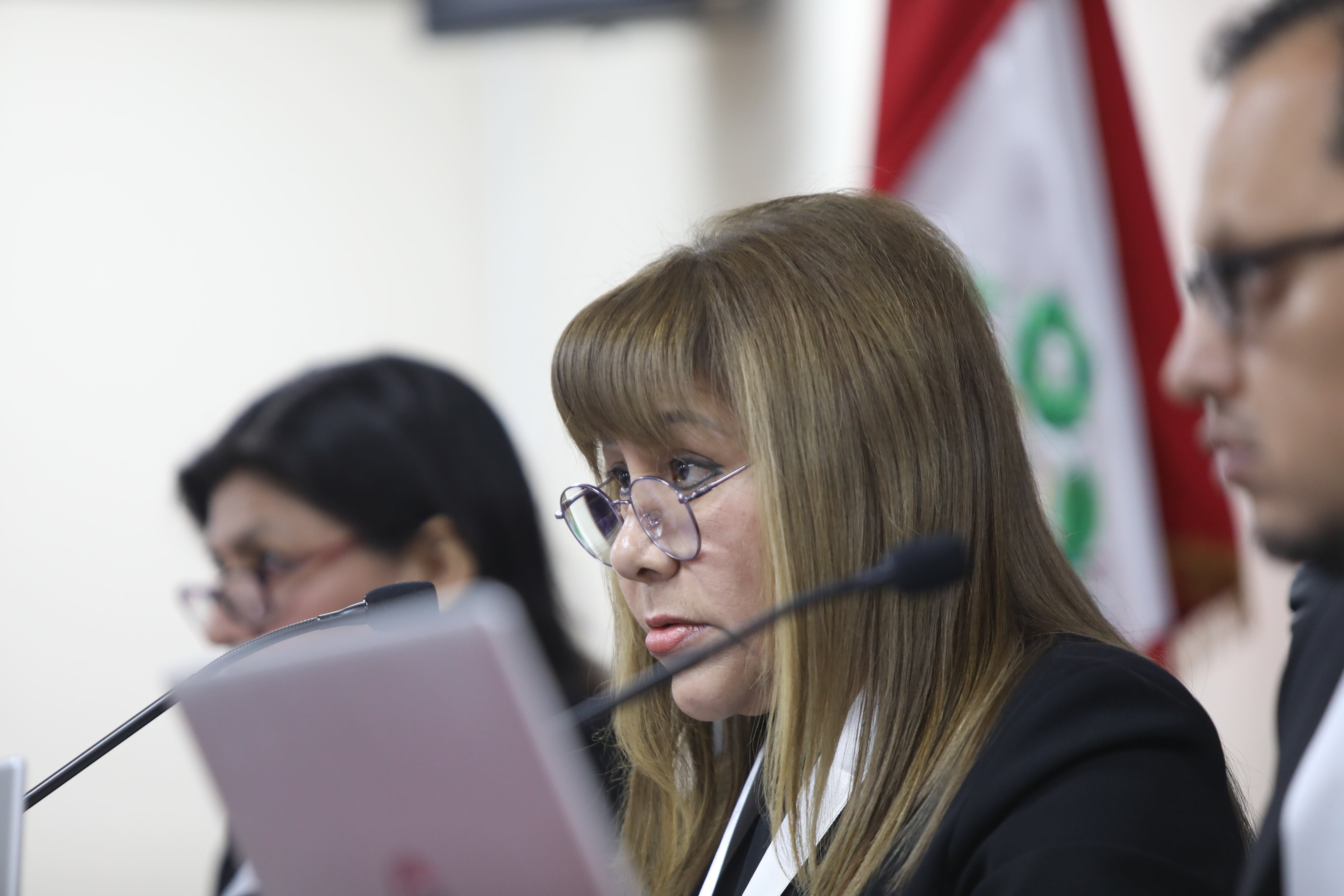 Jueza Juana Caballero retomó la audiencia a partir de las 2:30 p.m. tras establecer un periodo para que los acusados puedan tomar un refrigerio. Caso Cócteles. Poder Judicial.