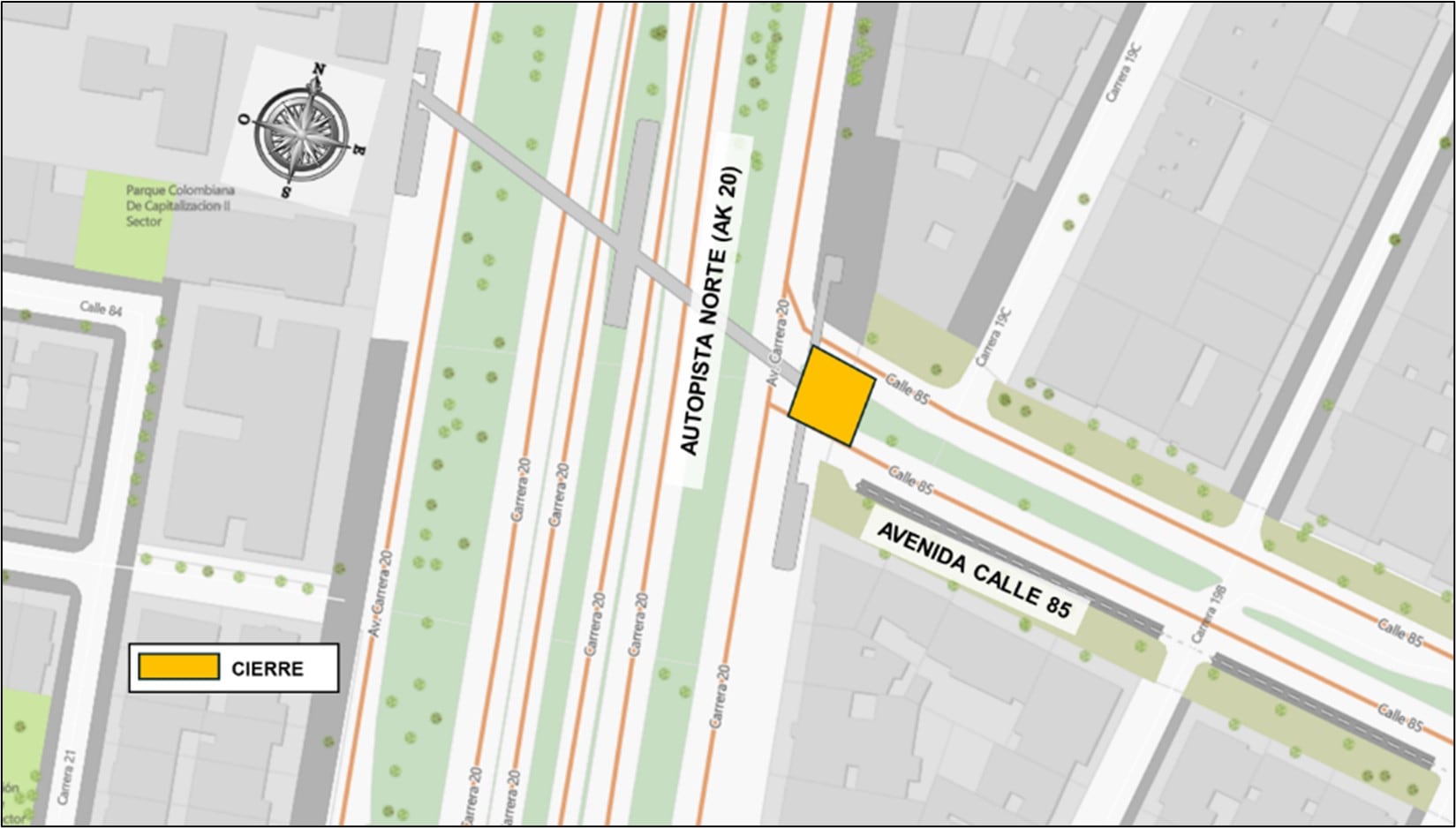 Cierre vial por carriles en la avenida Calle 85 con Autopista Norte - crédito Secretaría de Movilidad