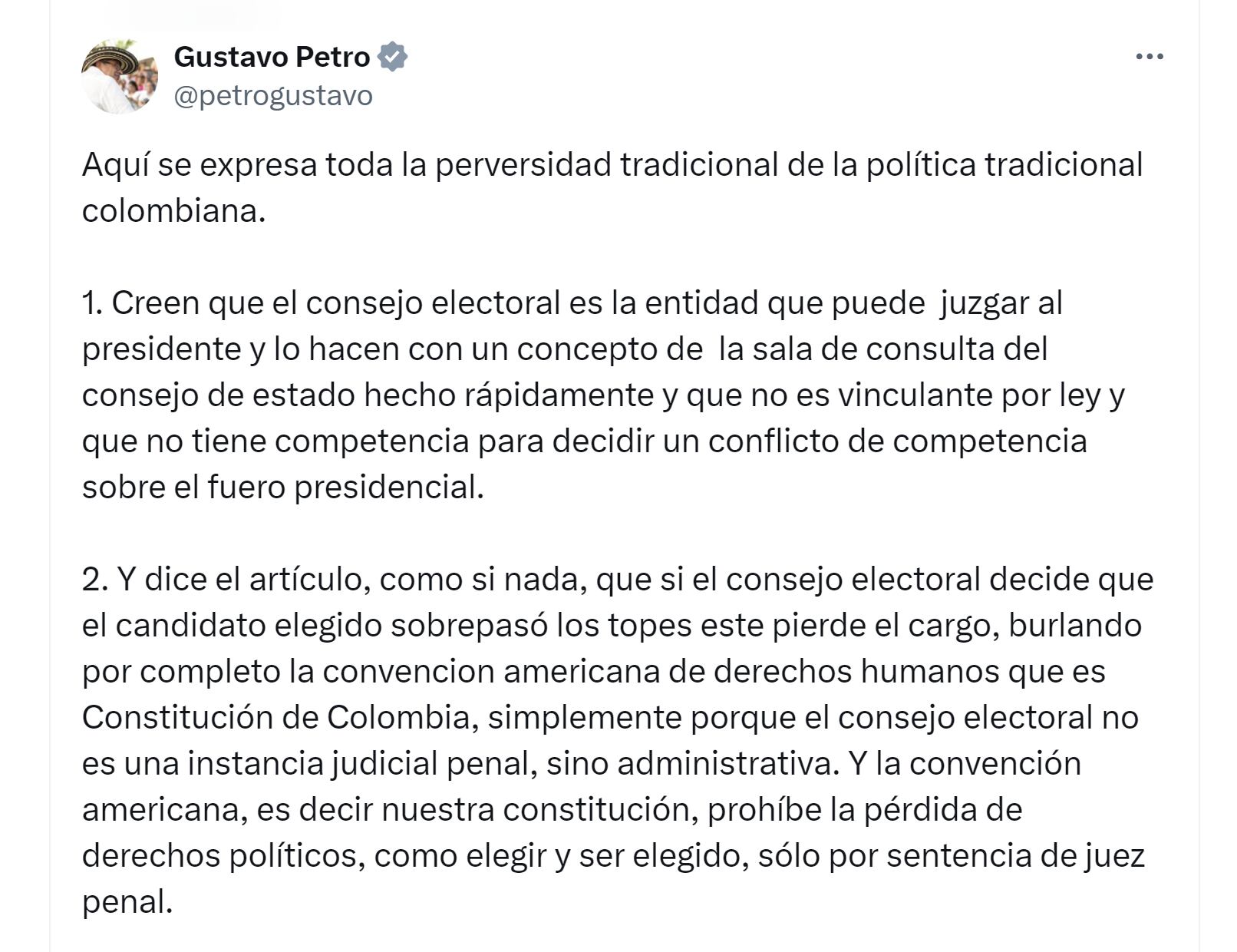 El presidente Gustavo Petro aseguró que el CNE no puede sacarlo del cargo, porque no es una instancia judicial penal - crédito @petrogustavo/X