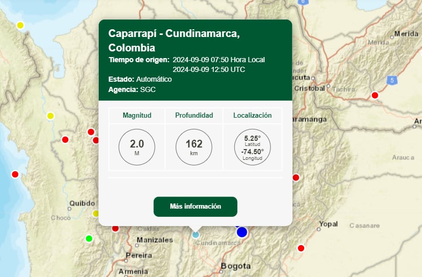 Sismo en Caparrapí (Cundinamarca) - crédito Servicio Geológico Colombiano