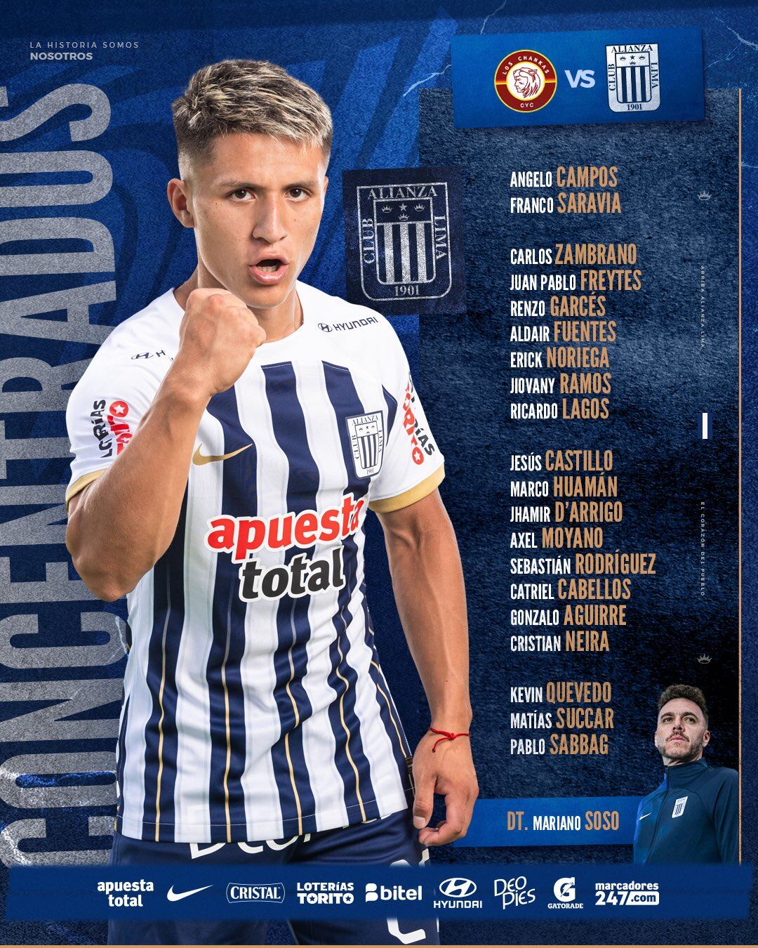 Los convocados de Alianza Lima para enfrentar a Los Chankas por el Torneo Clausura 2024.