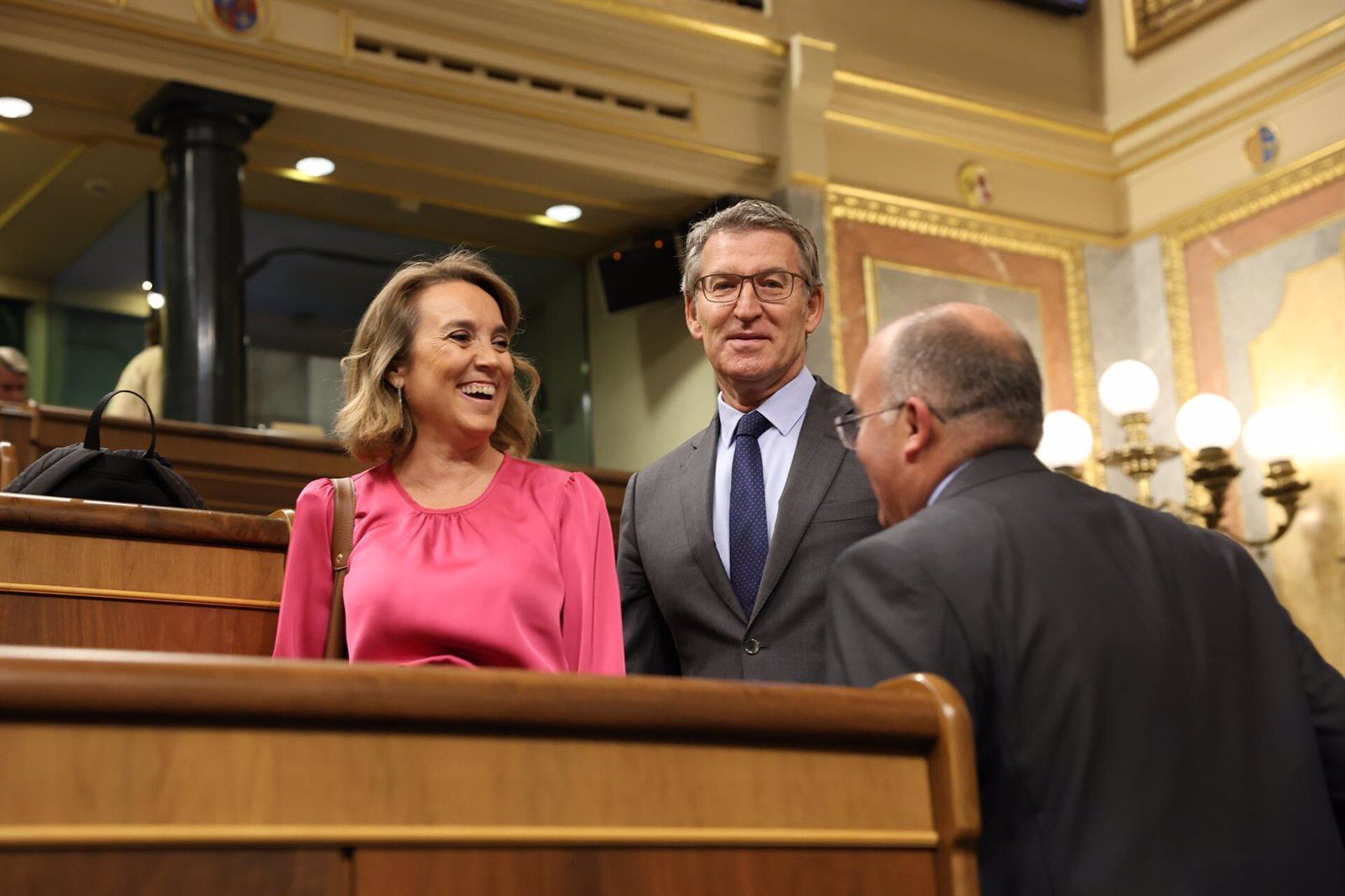 La secretaria general del PP, Cuca Gamarra; el presidente del PP, Alberto Núñez Feijóo y el portavoz del PP, Miguel Tellado, a 25 de septiembre de 2024, en Madrid. (Marta Fernández Jara/Europa Press)
