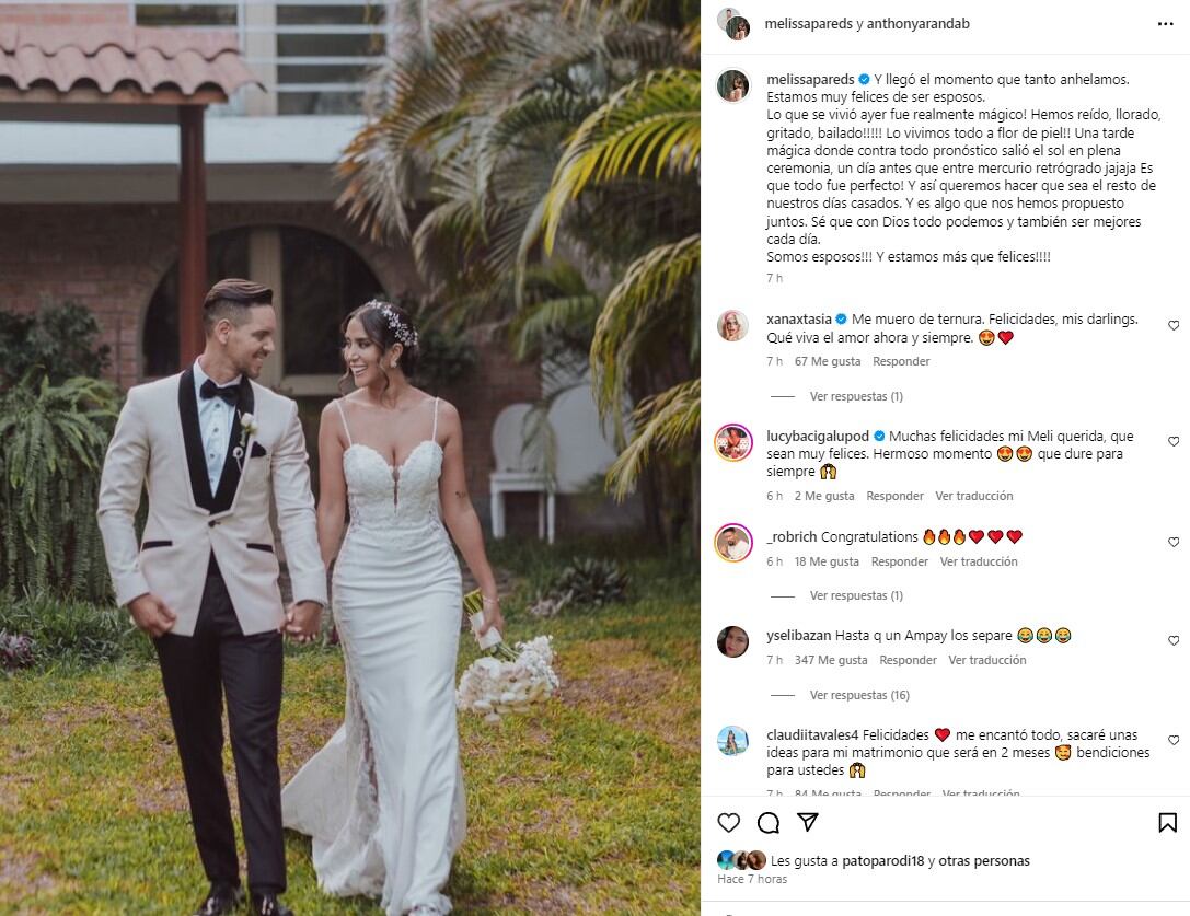 El emotivo mensaje de Melissa Paredes tras casarse con Anthony Aranda. (Captura: Instagram melissapareds)