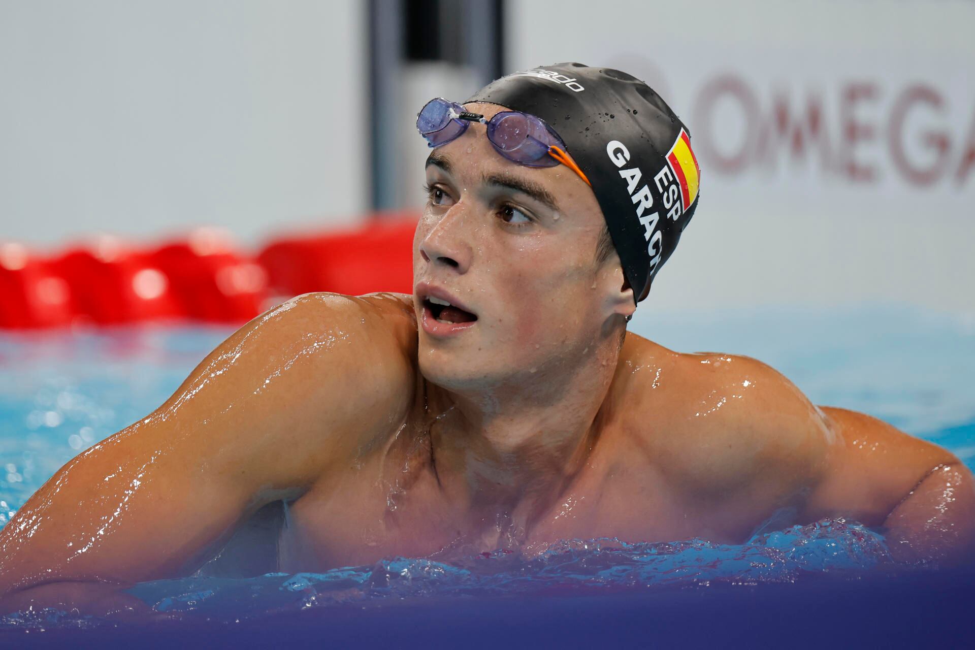 El español Carlos Garach tras competir en la primera manga de los 800m estilo libre masculinos en los Juegos Olímpicos París 2024 (EFE/Lavandeira Jr)