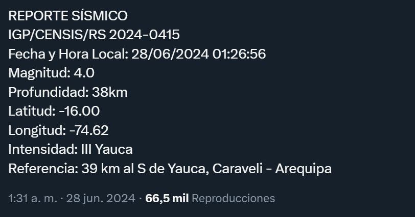 Reporte del Instituto Geofísico del Perú sobre las réplicas tras el fuerte sismo en Arequipa