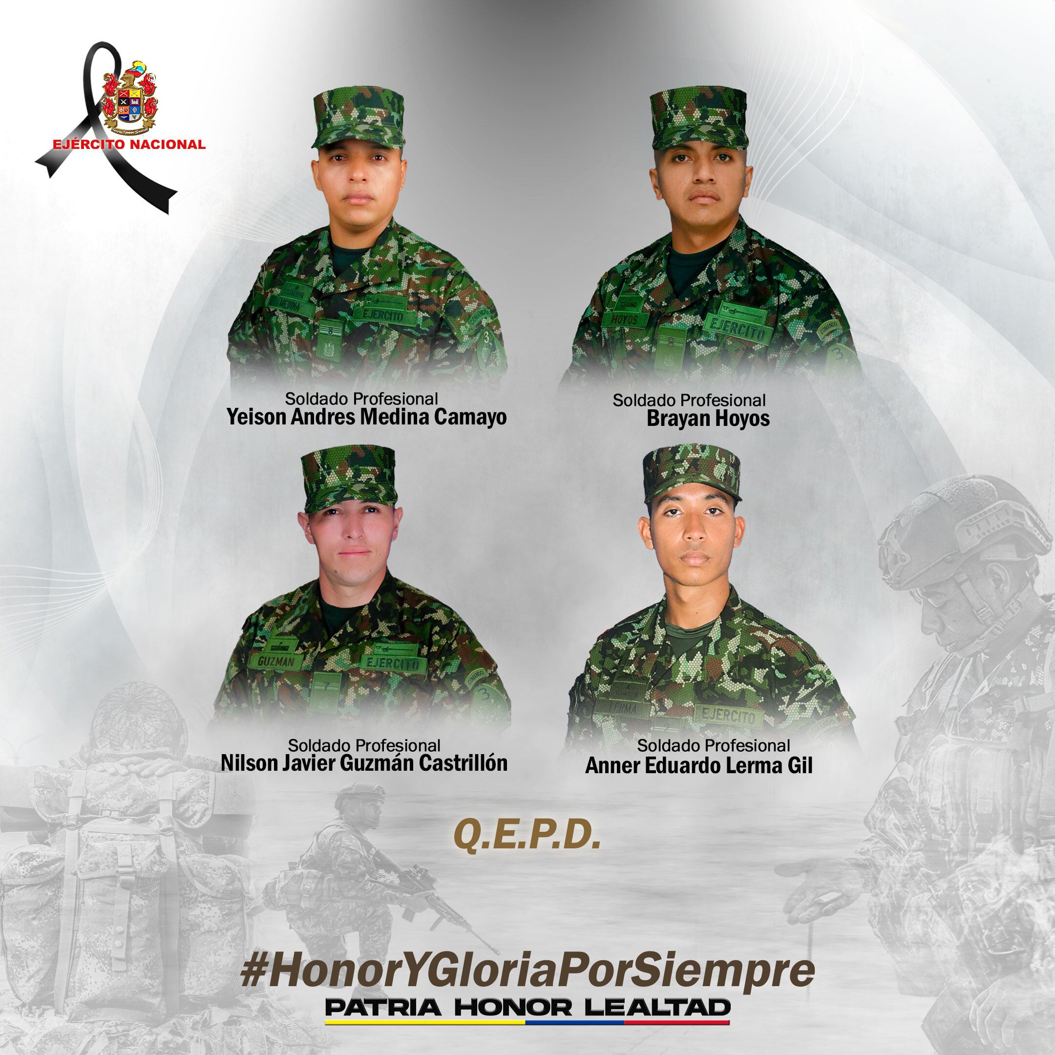 El Ejército Nacional lamentó el asesinato de los cuatro soldados profesionales en Antioquia, en medio de enfrentamientos con el Clan del Golfo - crédito @COL_EJERCITO/X