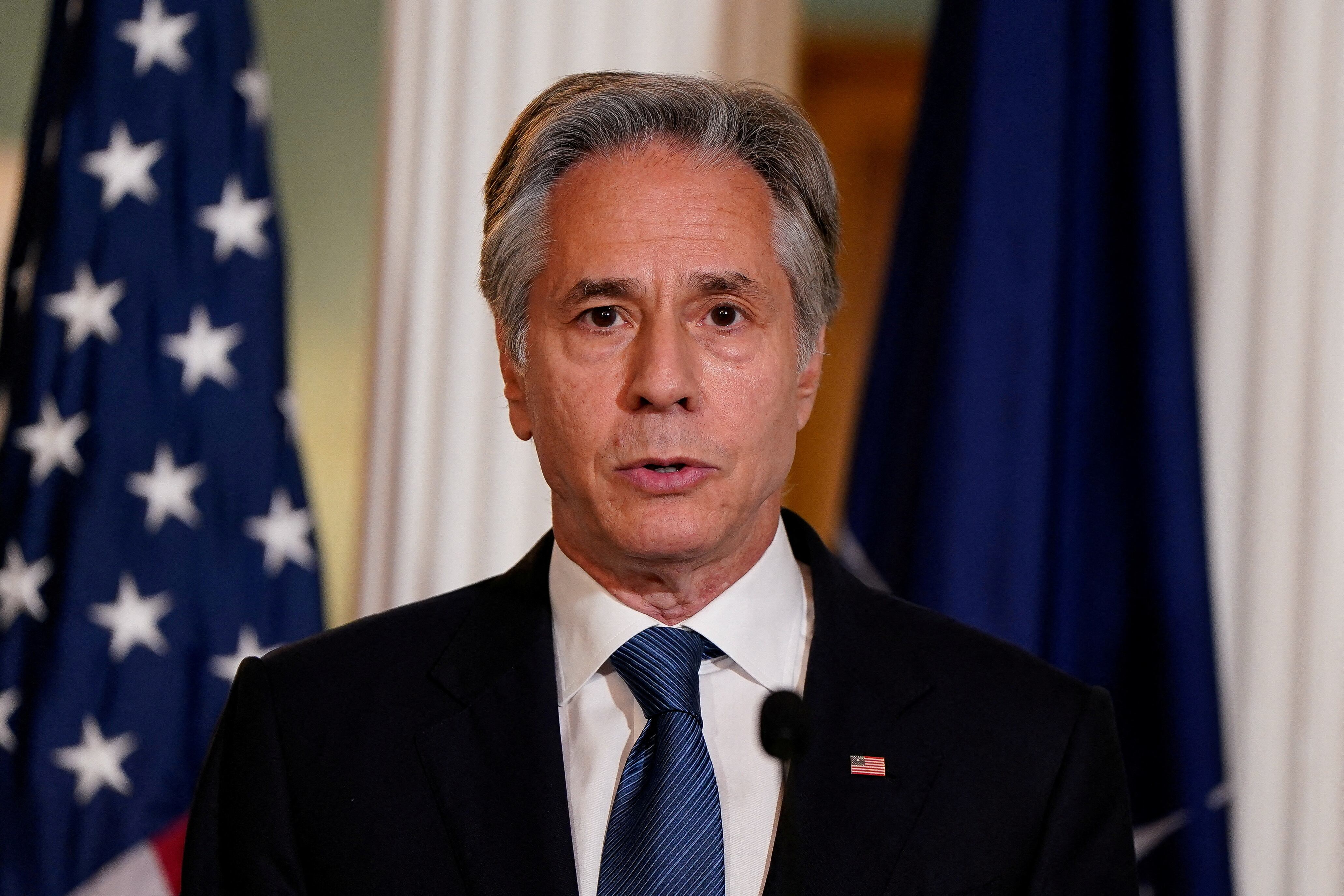 El Secretario de Estado de Estados Unidos, Antony Blinken, habla durante una conferencia de prensa conjunta con el Secretario General de la OTAN, Jens Stoltenberg, en el Departamento de Estado en Washington, Estados Unidos, el 18 de junio de 2024. REUTERS/Elizabeth Frantz
