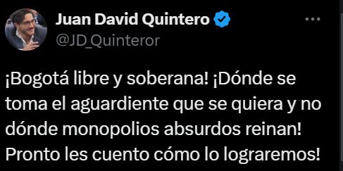 Así se expresó el concejal en mayo sobre la suspensión del Aguardiente Amarillo en redes - crédito @JD_Quinteror/X