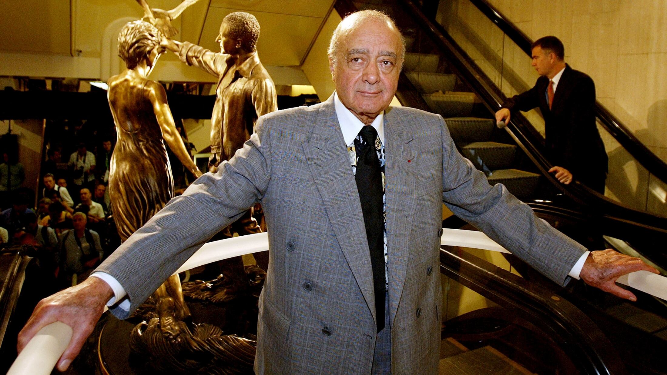 FILE PHOTO: Harrods chairman Mohamed Al Fayed unveils a memorial to his son Dodi and Britain's Diana Princess of ...