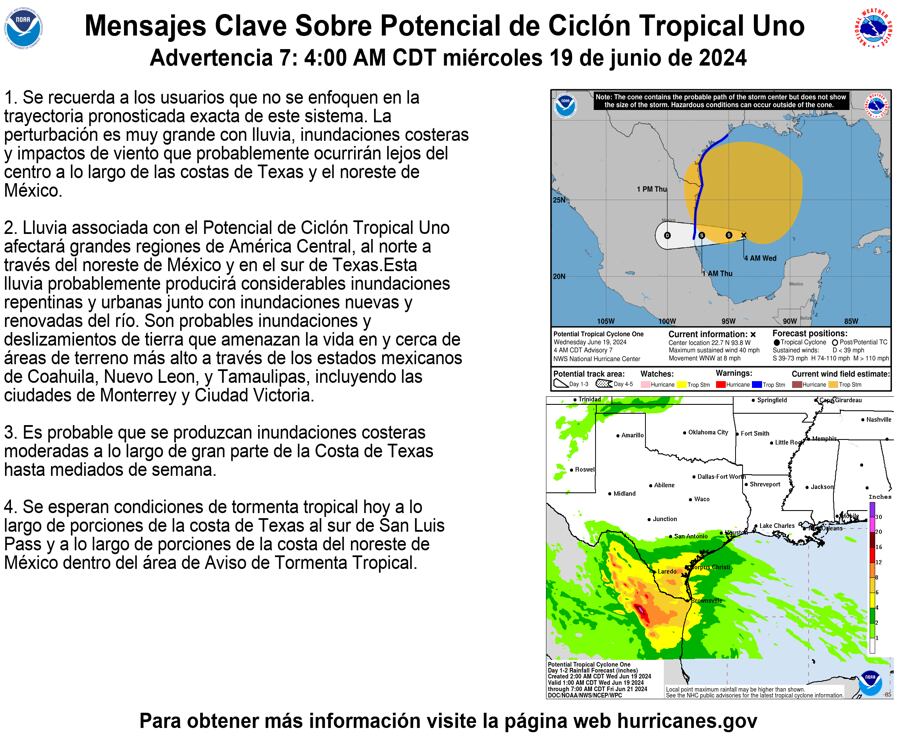 Mensaje de alerta de EEUU por el Potencial Ciclón Tropical Uno