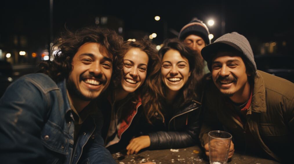 Grupo de jóvenes celebran juntos el día del amigo en una salida nocturna al aire libre (Imagen ilustrativa Infobae)