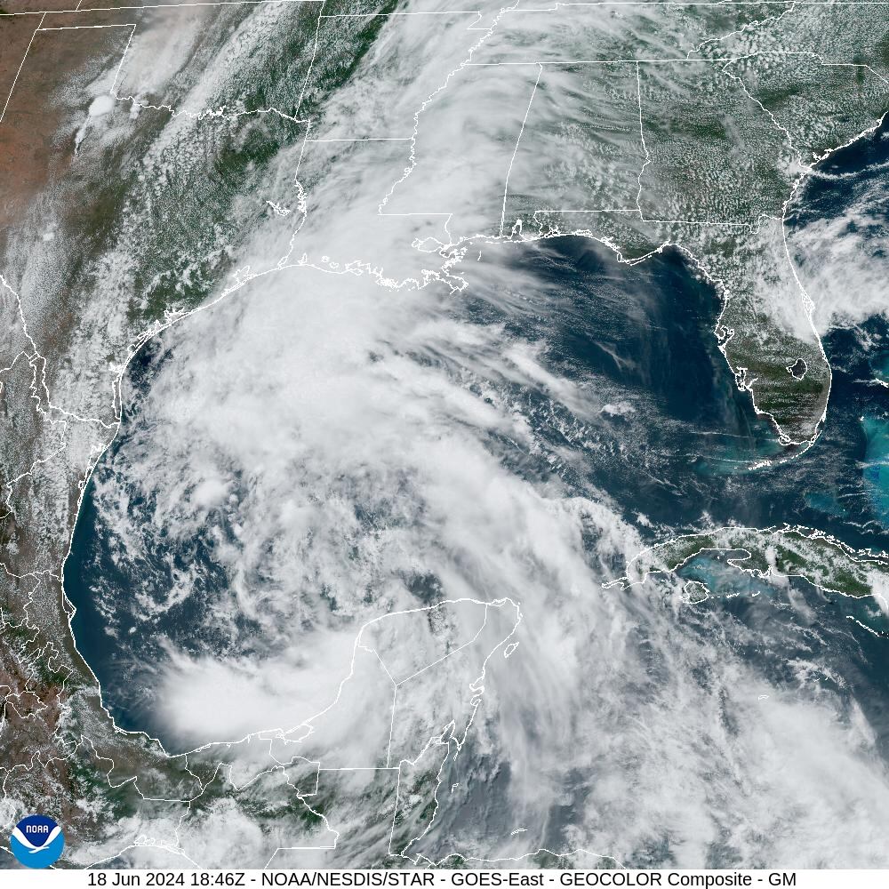 Imagen vista satélite del Potencia Ciclón Tropical Uno sobre el Golfo de México