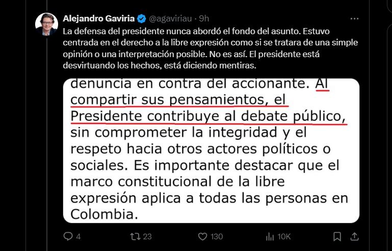 Alejandro Gaviria arumentó que el Consejo de Estado desvió el fundamento del debate - crédito @agaviriau/X