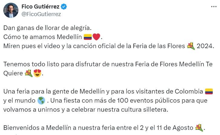 Fico Gutiérrez lanzó la canción oficial de la Feria de las Flores