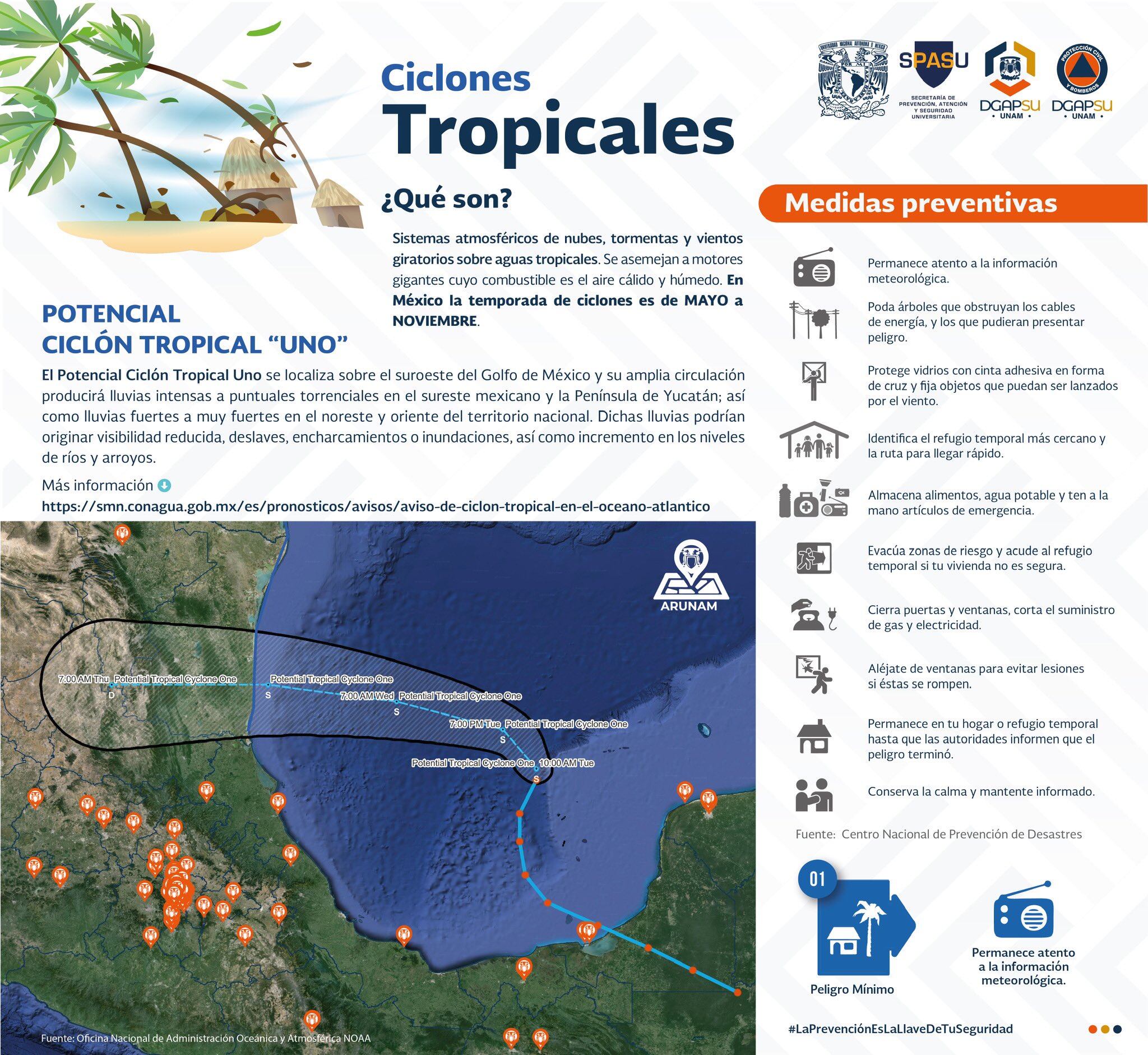 Recomendaciones de Protección Civil de la UNAM por el Potencial Ciclón Tropical Uno en el Golfo de México