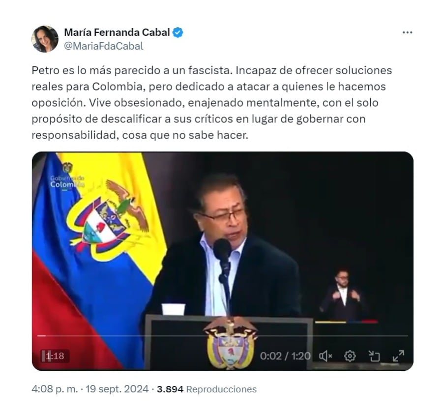 María Fertnanda Cabal y su respuesta a Gustavo Petro