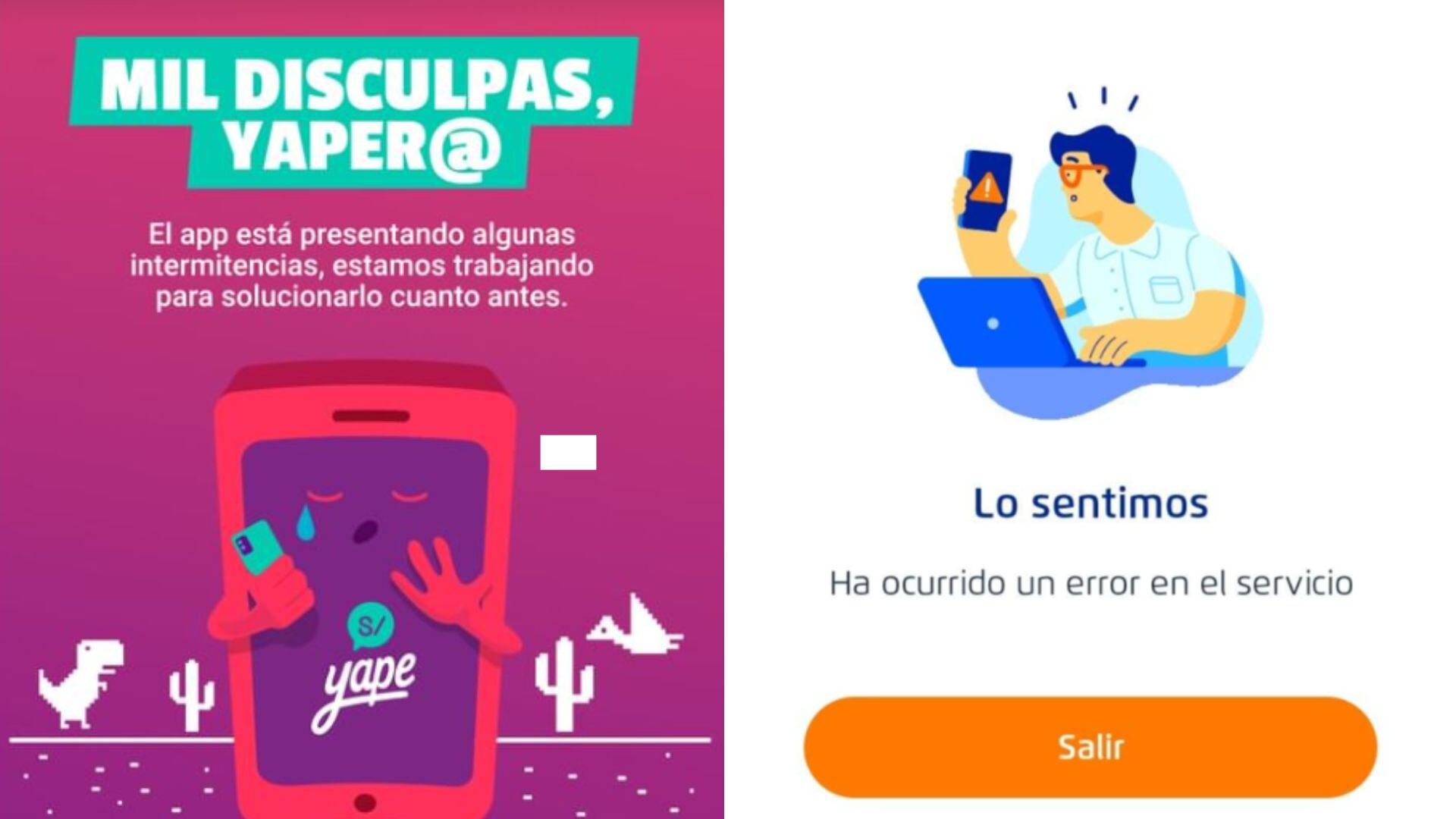 Captura de Instagram de Yape y de mensaje de error de la aplicación BCP