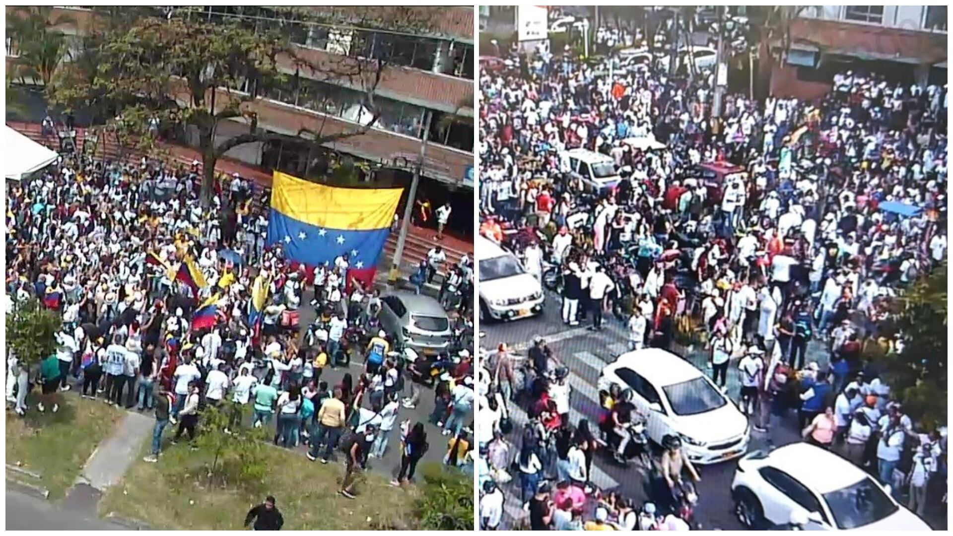 Tras el cierre de las urnas en Venezuela, cientos de extranjeros se concentraron en importante vía de Medellín para manifestarse - crédito redes sociales