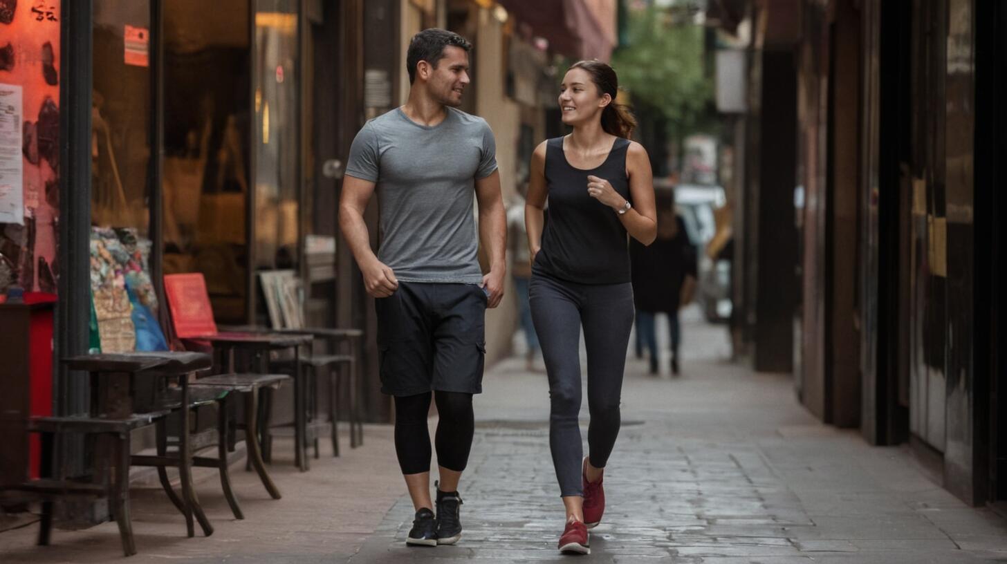 Imagen representativa de una pareja caminando unida por la ciudad, fusionando el ejercicio con el disfrute del paseo urbano. Una actividad que promueve la salud y fortalece el vínculo. (Imagen ilustrativa Infobae)